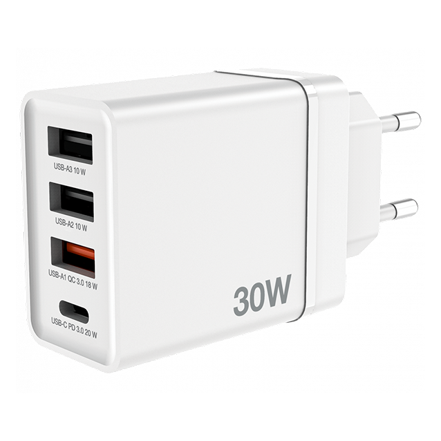Verbatim 49701 USB Įkroviklis 30W 4-Port USB-A, USB-C, EU Plug, Balta