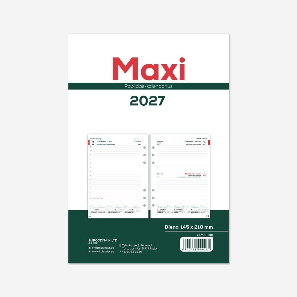 Vidaus blokas kalendoriui MAXI DAY organizer A5, 2027