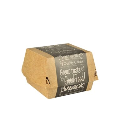 Vienkartinė dėžutė mėsainiui SNACK, popierius, 115 x 110 x 70 mm, 50 vnt Vienkartinė dėžutė mėsainiui SNACK, popierius, 115 x 110 x 70 mm, 50 vnt