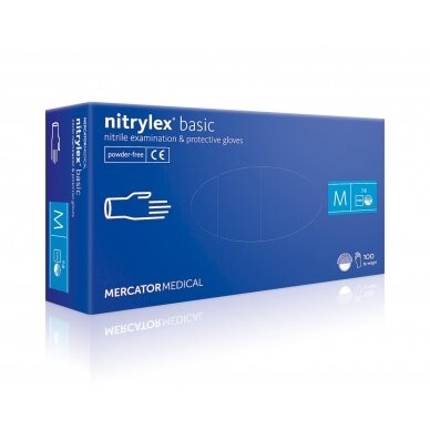 Vienkartinės pirštinės NITRYLEX Classic, nitrilinės, nepudruotos, mėlynos spalvos, M, 100 vnt.