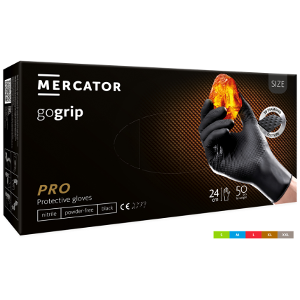 Viekartinės pirštinės MERCATOR Powergrip, nitrilinės, juodos, L dydis, 50 vnt