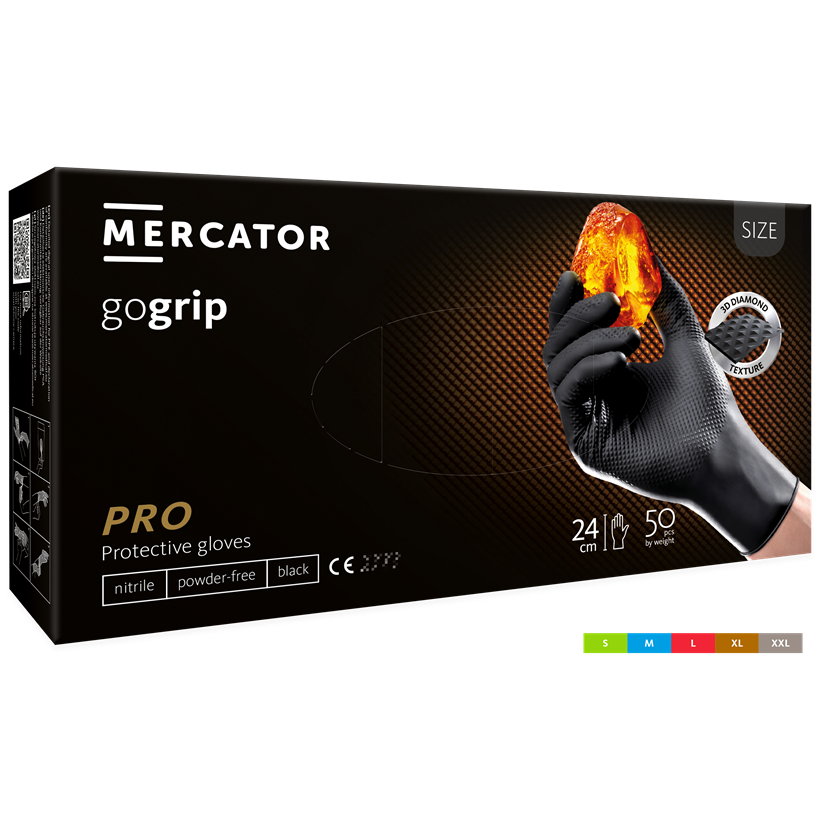 Viekartinės pirštinės MERCATOR Powergrip, nitrilinės, juodos, L dydis, 50 vnt