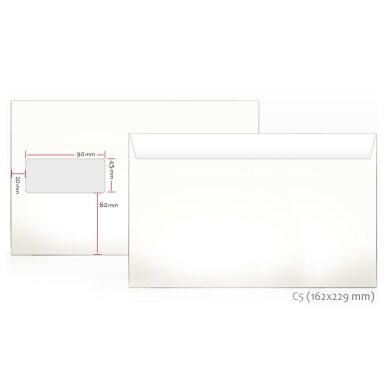 Vokai C5, su langeliu 45 x 90, 162 x 229 mm, 1000 vnt. Vokai C5, su langeliu 45 x 90, 162 x 229 mm, 1000 vnt.
