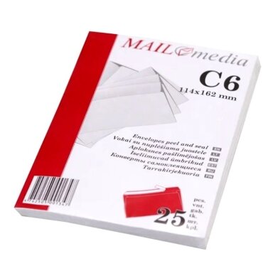 Vokai su juostele C6, 114x162 mm, be langelio, 25 vnt. Vokai su juostele C6, 114x162 mm, be langelio, 25 vnt.