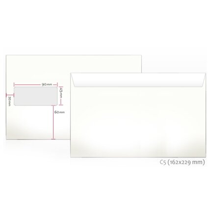 Vokai C5, su langeliu 45 x 90, 162 x 229 mm, 1000 vnt. Vokai C5, su langeliu 45 x 90, 162 x 229 mm, 1000 vnt.
