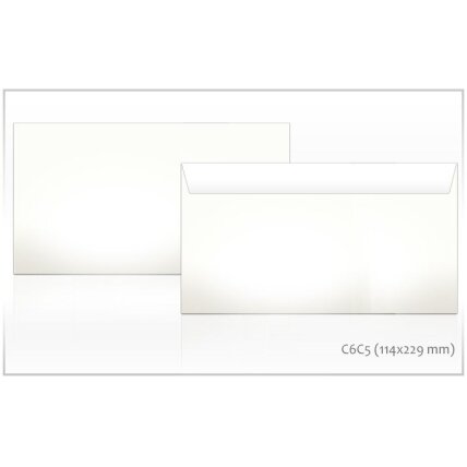 Vokai C65, 114 x 229 mm 50 vnt., balta sp. Vokai C65, 114 x 229 mm 50 vnt., balta sp.