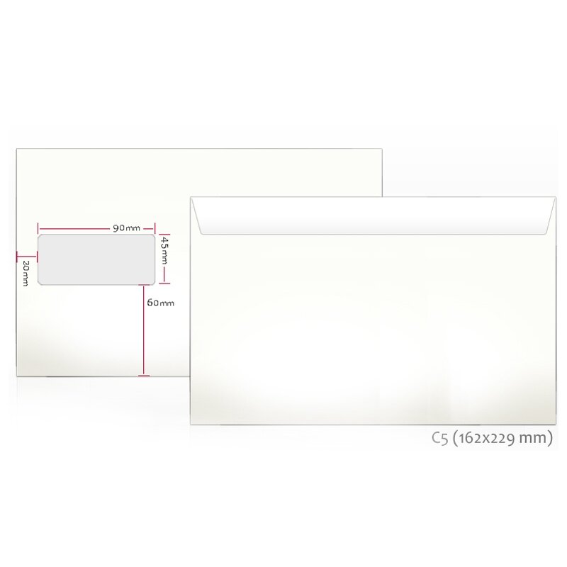 Vokai C5, su langeliu 45 x 90, 162 x 229 mm, 1000 vnt. Vokai C5, su langeliu 45 x 90, 162 x 229 mm, 1000 vnt.