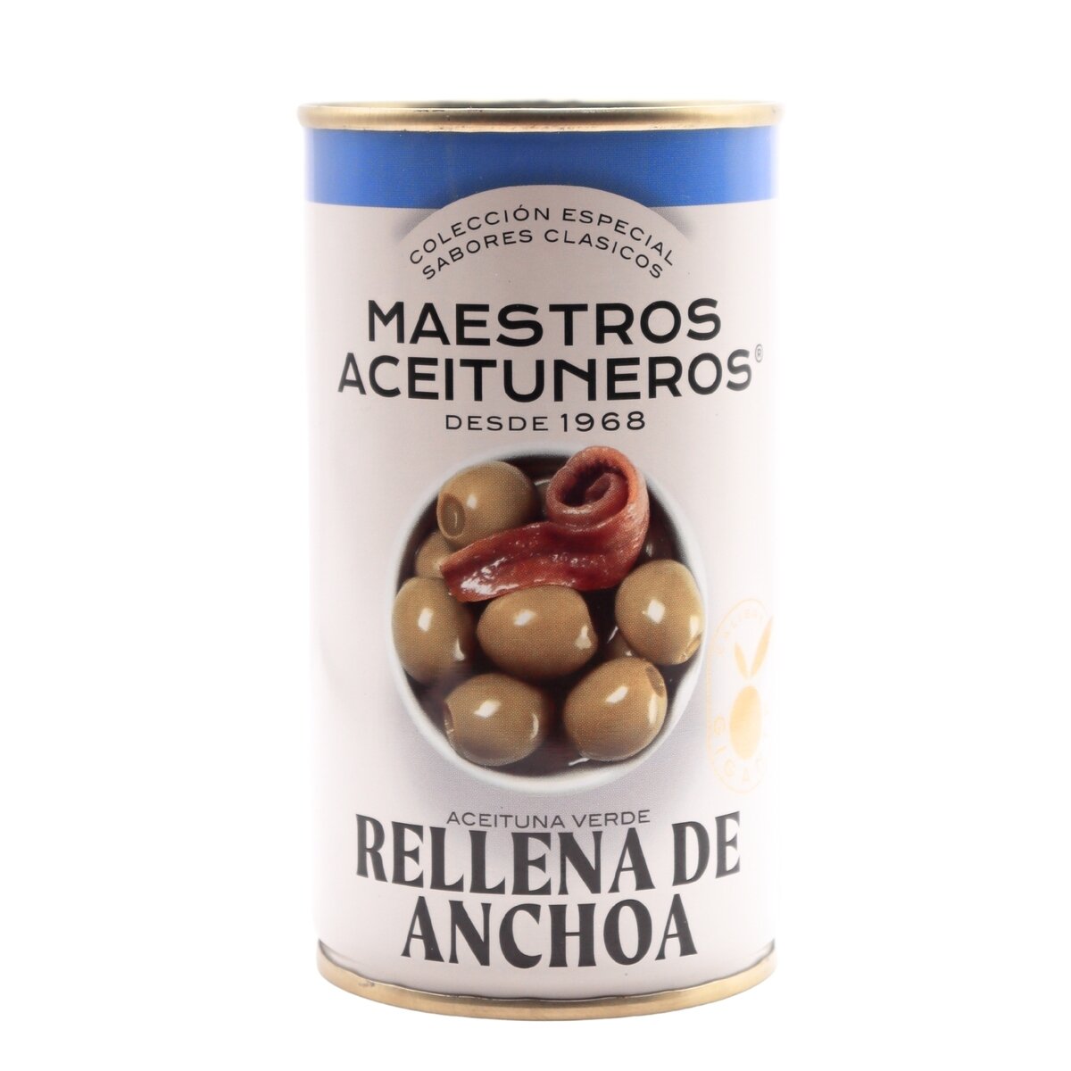 Žaliosios alyvuogės MAESTROS ACEITUNEROS, įdarytos ančiuvių filė, 350 /150 g Žaliosios alyvuogės MAESTROS ACEITUNEROS, įdarytos ančiuvių filė, 350 /150 g