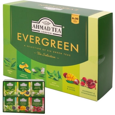 Žalioji arbata AHMAD EVERGREEN SELECTION, pakuotėje 60 arbatos pakelių.