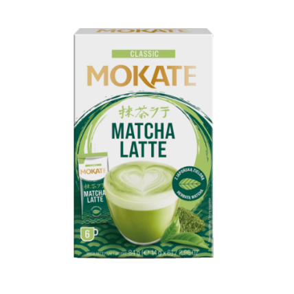 Žaliosios arbatos gėrimas MOKATE Matcha latte, 6 x 14g Žaliosios arbatos gėrimas MOKATE Matcha latte, 6 x 14g