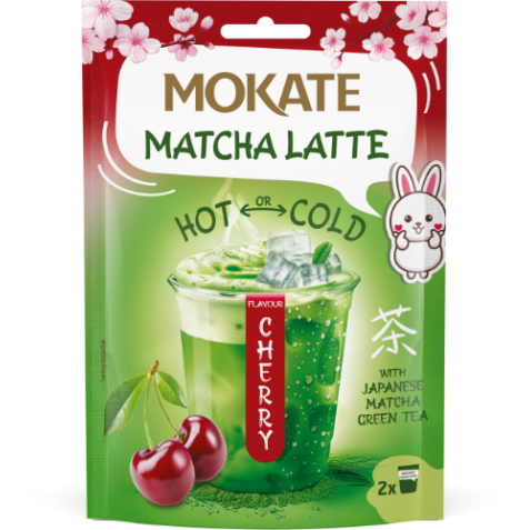 Žaliosios arbatos gėrimas MOKATE Matcha latte vyšnių skonio 40g