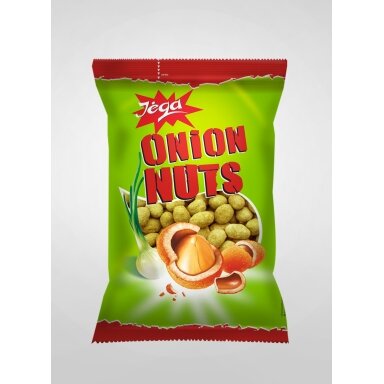 Žemės riešutai JĖGA, traškioje luobelėje su svogūnais, 500g Žemės riešutai JĖGA, traškioje luobelėje su svogūnais, 500g