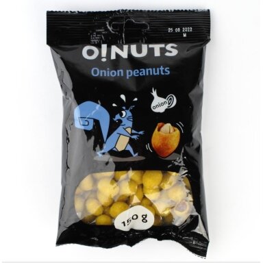 Žemės riešutai O!NUTS, svogūnų skonio, 150 g Žemės riešutai O!NUTS, svogūnų skonio, 150 g