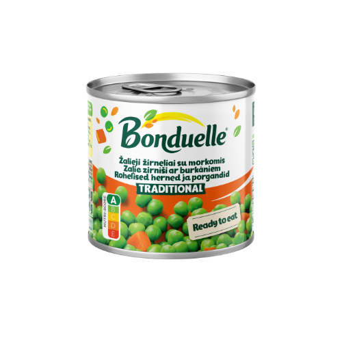 Žirneliai su morkomis kubeliais BONDUELLE, 400 g / 240 g