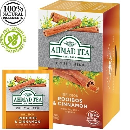 Žolelių arbata AHMAD ROOIBOS & CINNAMON, 20 vokelių po 1,5g Žolelių arbata AHMAD ROOIBOS & CINNAMON, 20 vokelių po 1,5g