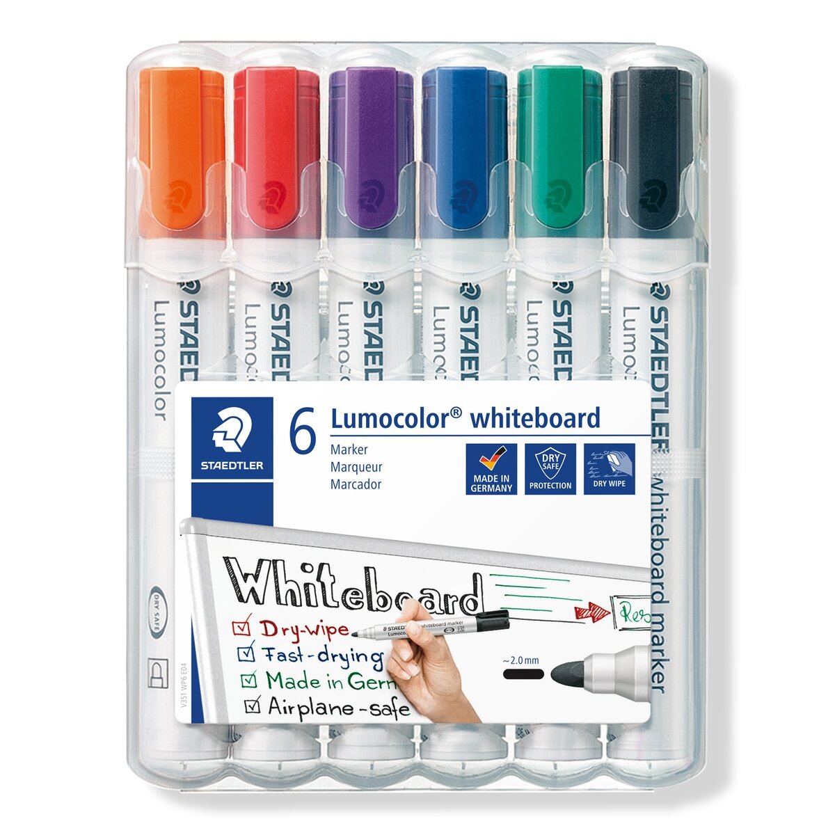 Žymeklis baltai lentai STAEDTLER LUMOCOLOR 351, 2 mm, 6 spalvų rinkinys Žymeklis baltai lentai STAEDTLER LUMOCOLOR 351, 2 mm, 6 spalvų rinkinys